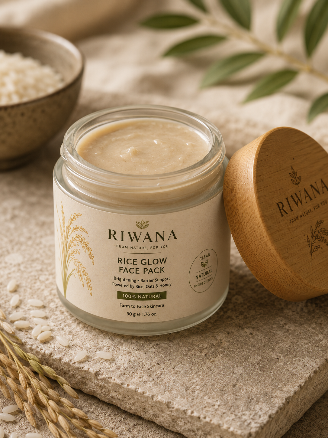 RIWANA Rice Glow Face Pack — jar and packaging