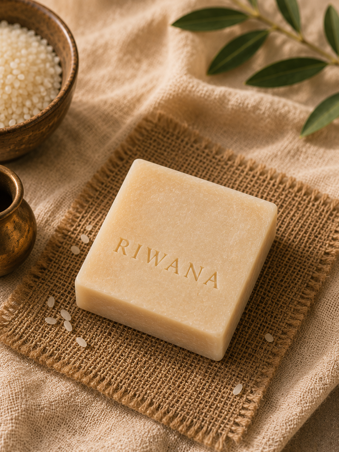 RIWANA Rice Glow Natural Soap — packaging and bar
